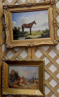 Two oil paintings including Jan Mortell 20th century oil on board of three horses 11 1/2" x 15 1/2" and 19th/20th century unsigned o...