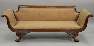 Federal mahogany paw foot sofa, circa 1840. lg. 89 in.