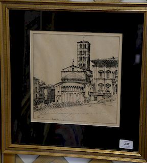 Ernest Roth (1879-1964) etching "Arezzo Piazza Vasari" pencil signed lower right Ernest D. Roth 1924, 10 1/4" x 9 3/4".