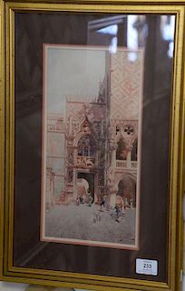 Umberto Ongania (1860-1896) watercolor on paper Venice Courtyard signed lower right U. Ongania, sight size 13 1/2" x 6 3/4".