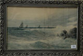 Otis Weber watercolor on paper waves crashing on shore signed lower right, 19th - 20th century, 12 1/2" x 20 1/2".
