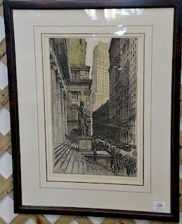 Tanna Kasimir Hoernes (1887-1972) colored etching "N.Y. Sub-treasurey" signed in pencil lower right T.K. Hoernes, framed by Wesley A...