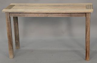 Country Casual teak outdoor serving table. ht. 28 in.; top: 19" x 48"