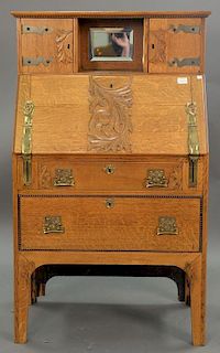 Horner signed oak desk with brass hinges. ht. 52 in.; wd. 31 in.; dp. 16 in.
