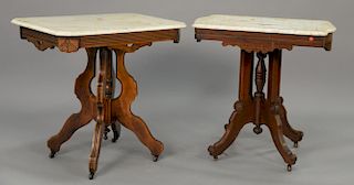 Two Victorian marble top tables. ht. 30 in.; top: 21" x 30"
