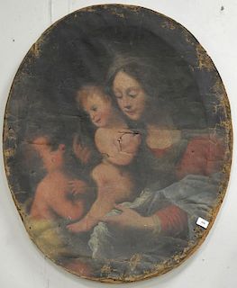Old Master style oil on canvas Madonna and child, probably 18th century. 39" x 32" oval