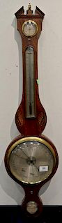 Mahogany barometer marked M. Chari Marlborough with line and conch shell inlays.  ht. 38 1/2 in.; wd. 9 3/4 in.