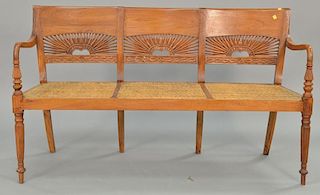 Three seat bench with woven seats. wd. 56 in.