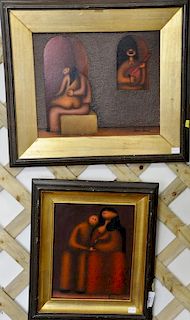 Two piece lot by Jesus Mariano Leuus (1948) including oil on masonite "La Familia" signed lower right Jesus Leuus 9 1/2" x 7 1/2" an...