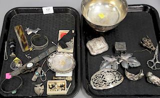 Two box lots including silver bowl, small tray, jewelry, animals, etc.