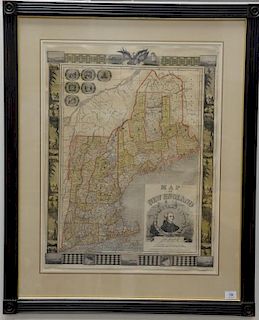Colored engraving, 1847 Map of New England, Published by Ensign and Thayer, printed by Sowle and Ward, Boston, Wesley Allen Framemak...