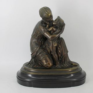 Moreau Signed Bronze Sculpture, Mother & Child