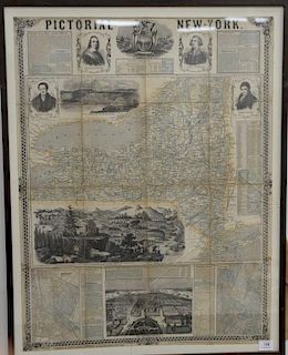 Hand colored lithograph map, 1855 Ensign, Bridgman, and Fanning Pictorial New York Map, published by Ensign, Bridgman, and Fanning,...