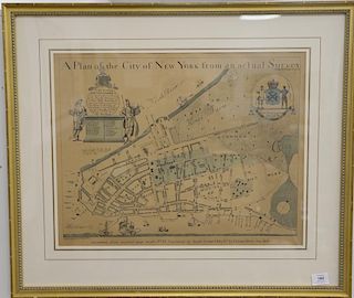 Colored lithograph, A Plan of the City of New York from an Actual Survey made by James Lyre, Facsimile of an original map made 1728,...