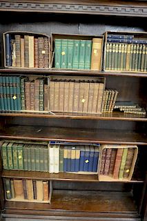 Large group of books (half leatherbound) to include Milman's Gibbon's Rome, R. Browning's Poetical Works, Dumas, Prescott, etc.