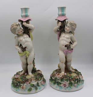 A Large Pair Of Sitzendorf Porcelain Figural