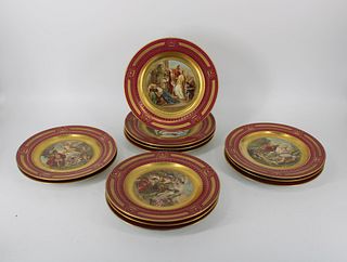 12 Royal Vienna Hand Painted Porcelain Plates