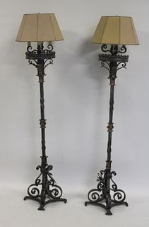 An Antique Pair Of Wrought Iron Torchieres