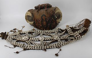 Antique African Helmet And Belt.