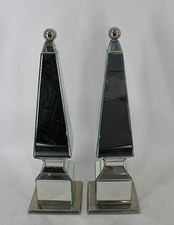 A Vintage Pair Of Mirrored Obelisks.