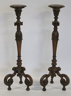 A Pair Of Carved Wood Pedestals.