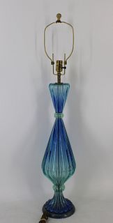 Midcentury Blue Murano Glass Lamp.