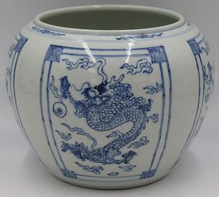 Asian Blue and White Jar with Dragons.