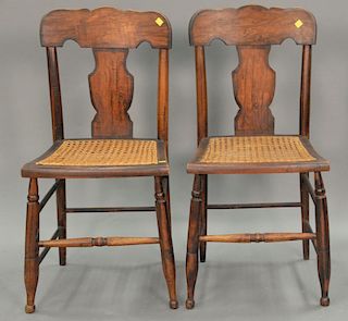 Set of six caned seat grain painted side chairs with cane seats, 19th century.