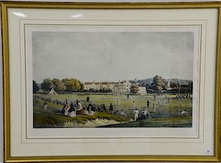 Colored lithograph "The Cricket Match, Tonbridge School" originally published by C. Tattershall Dodd, Tonbridge Wells, printed by Hu...