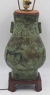 Chinese? Archaistic Style Bronze Table Lamp.