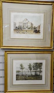Group of ten Augustus Kollner (1813-1906) hand colored lithographs including Chamber of Representatives, Pavilion Fountain, Merchant...
