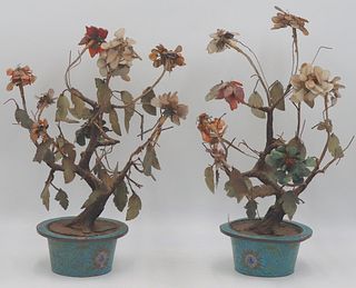 Pair of Cloisonne Planters with Carved Flowers.