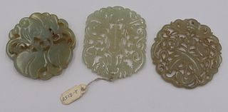 (3) Antique Chinese Carved Jade Plaques.
