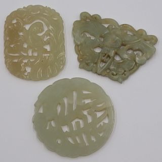(3) Antique Chinese Carved Jade Plaques.