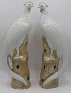 Pair of Signed Chinese Blanc de Chine Birds.