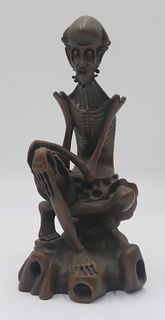 Antique Chinese Ascetic Bronze Skeleton Figure.