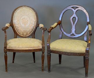 Two piece lot to include Continental wheel back armchair, 18th century and Louis XVI style armchair.