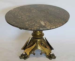 Victorian Bronze & Marbletop Winged Griffin Table
