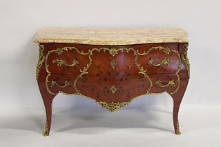 Antique Continental Inlaid, Bombe And Marbletop