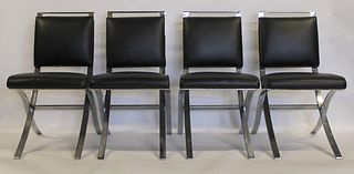 4 Midcentury Chrome X-Frame Upholstered Chairs.