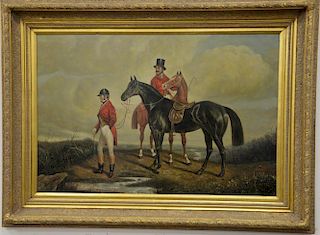 20th century oil on canvas of English fox hunt signed lower left Benjamin. 23 3/4" x 35 3/4"