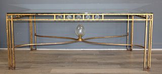 Midcentury Gilt Metal Table With Glass Inserts
