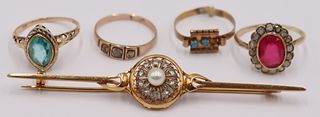 JEWELRY. Grouping of Gold Antique and Vintage