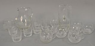 Eighteen piece lot of crystal with etched African Animals. ht. 3 in. to ht. 8 1/2 in.