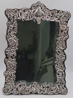 SILVER. Large English Silver Easel Back Mirror.