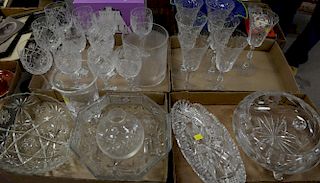 Five box lots of crystal, cut glass, and art glass bowl.