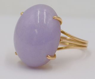 JEWELRY. 14kt Gold and Lavender Jade Ring.