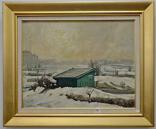 Egor Lerskiolo? oil on canvas winter landscape signed Egor Lerskiolo? 47, 21" x 27"