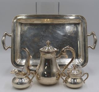 STERLING. 3 Pc. Peruvian Silver Tea Set and Tray.