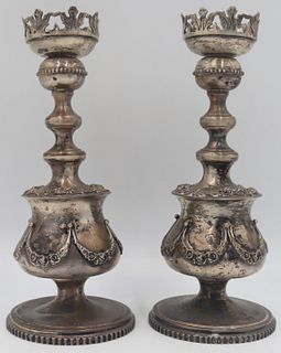 STERLING. Pair of Meyers Creative Candlesticks.